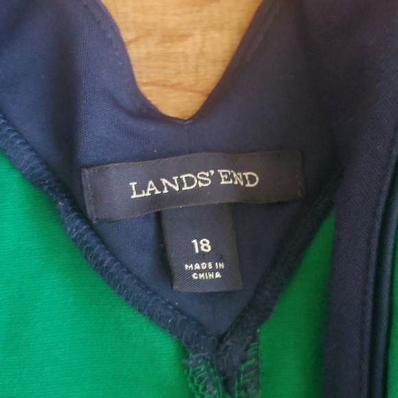 Lands End fit-n-flare ponte-knit tank dress w/POCKETS deep navy/kelly green EUC - Picture 3 of 4